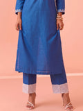 Indigo Blue Embroidered V-Neck Kurta With Polka Dot Detailed Trousers Set