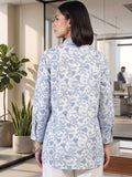 White Coloured Slim Collar Long Sleeves Floral Shirt