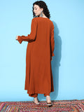 Varanga Women Rust Solid Empire Kurta with Trousers