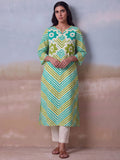 Cotton Striped Printed A-Line Kurta With Solid Trouser