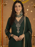 Varanga Women Green Embroidered Straight Kurta Paired With Tonal Embroidered Bottom And With Tonal Chiffon Dotted Dupatta