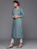 Varanga Women Blue & Silver Sequinned Yoke Design Kurta With Trousers & Dupatta