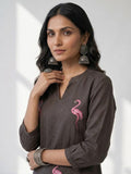 Bird of Grace Embroidered Charcoal Kurta Set
