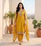 Varanga Zari embroidered yoke Kurta With trouser and Dupatta