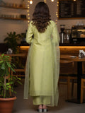 Varanga Women Green Floral Embroidered Regular Chanderi Silk Kurta with Trousers & With Dupatta