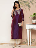 Varanga Women purple And Gold Toned Woven Design Embroidered Jacquard Kurta