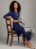 Varanga Women Navy Blue Woven Zari Embroidered Straight Kurta With Bottom And Dupatta
