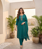 Purple 3-Piece Set With A Beadwork Yoke Kurta, Solid Trousers And Dupatta