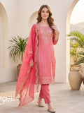 Zari embroidered kurta with trousers & sequins detailed contrast dupatta