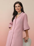 Varanga Women Pink Shirt Collar Neck A-Line Kurta Paired With Tonal Bottom