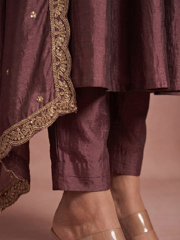 Women's Vintage Gilded Mauve Anarkali Set