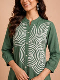 Green Embroidered Dress Featuring Bold Spiral Thread Work