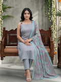 Floral Print Cotton Kurta Set with printed Dupatta