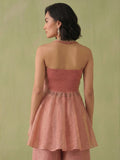 Womens Dusty Rose Halter Peplum Palazzo Set