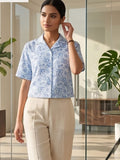 Blue Coloured Short Sleeves Shirt Collar Top