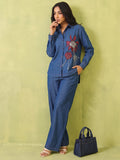 Soft Denim Co-Ord Set With Elegant Floral Embroidery