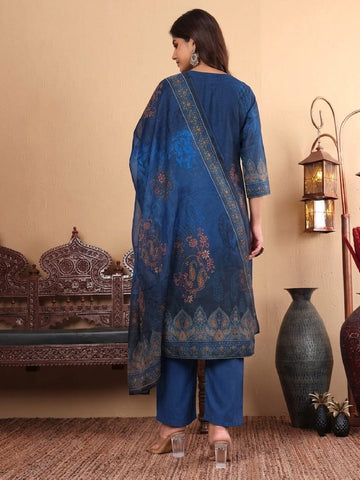Varanga Women Ethnic placement Printed Chanderi Silk Kurta with Palazzos & Dupatta