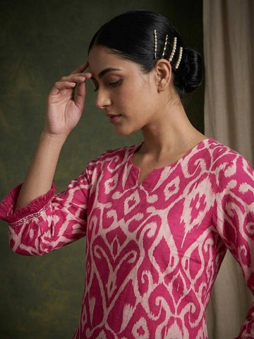 Ikat Printe Boho Flared Sleeve Kurta With Trouser