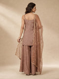 Womens Solid Metallic Kurta Set With Gold Embroidery