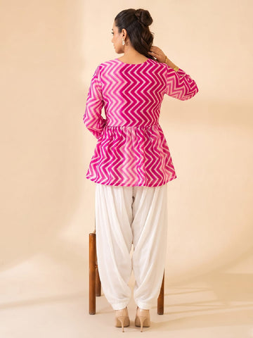 Fuchsia Chevron-Print Peplum Top.