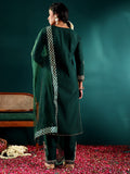 Varanga Women Green Yoke Embroidered Straight Kurta Paired With Tonal Bottom And Net Dupatta With Four Side Embroidered Taping