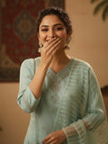 Zari-Embroidered Kurta Paired With Solid Trousers And A Tonal Dupatta .