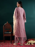 Varanga Women Mauve Zari & Gota Embroidered Kurta Paired With Tonal  Bottom And Dupatta