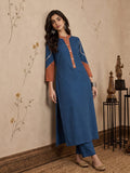 Blue Kurta Set With Vibrant Contrast Detailing