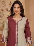 Maroon And Beige Colorblocked Kurta Set For Womens