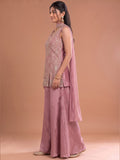Pink Embroidered Kurta Set Featuring Zari And Sequin Work With A Matching Flared Palazzo And Embellished Dupatta
