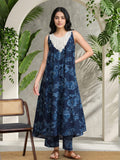 Floral Printed Mirror & Thread Embroidered Yoke Anarkali Kurta With Trouser