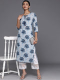 Varanga Women Blue Floral Printed Straight Kurta