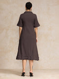 Varanga Women  Beige Shirt Collar A Line Dress