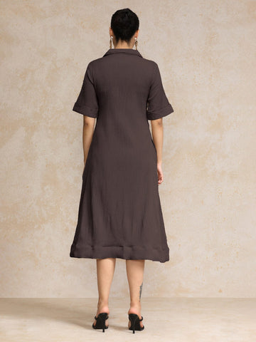 Varanga Women Beige Shirt Collar A Line Dress