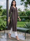 Varanga Women Black Straight Kurta With Three- Quarter Sleeve.