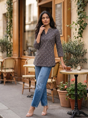 Womens Jrakh-Inspired Printed Top 2177