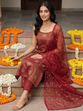 All Over Embroidered Halter Neck Kurta Set With Dupatta 33464