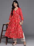 KSUT Women Red Floral Printed Sequin Embellished  A-Line Kurta With Three Quater Sleeves