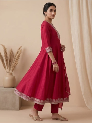 3-Piece Anarkali Set Vichitra Fabric With Zari Embroidery