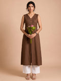 Sleeveless Brown Linen Kurta