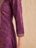 Wine Embroidered Kurta Set Paired With A Shimmering Organza Dupatta.