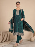 Graceful Green 3-Piece Set And An Elegant Embroidered Dupatta.