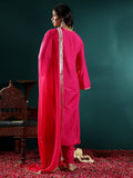 Varanga Women Fuchsia Pink Embroidered Straight Kurta With Bottom And Dupatta