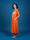 Tangerine Dream Ikkat  V-Neck Kurta set