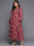 Varanga Women Plus Size Pink Floral Printed Anarkali Kurta With Dupatta