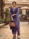 Varanga Women Floral Heavy Thread Embroidered Schffili Hem Kurta With Trouser & Dupatta