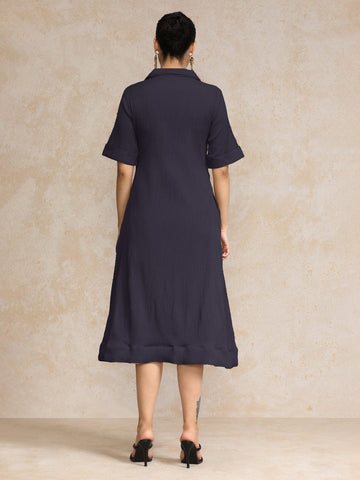 Varanga Women Beige Shirt Collar A Line Dress