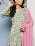 Varanga Pista Green Women Floral Printed Empire Gotta Patti Pure Cotton Kurta Set