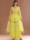 Varanga Lime Green Embroidered Palazzos With Dupatta | Poly Georgette | Festive