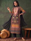 Women'S Black Floral Printed Straight Kurta Set With Tonal Dupatta
